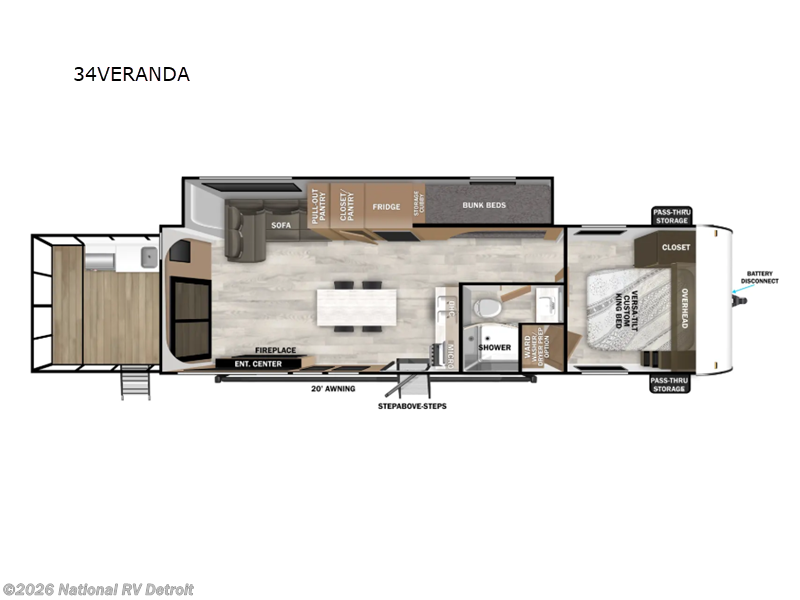 2026 Forest River Salem 34VERANDA - New Travel Trailer For Sale by National RV Detroit in Belleville, Michigan features Slideout