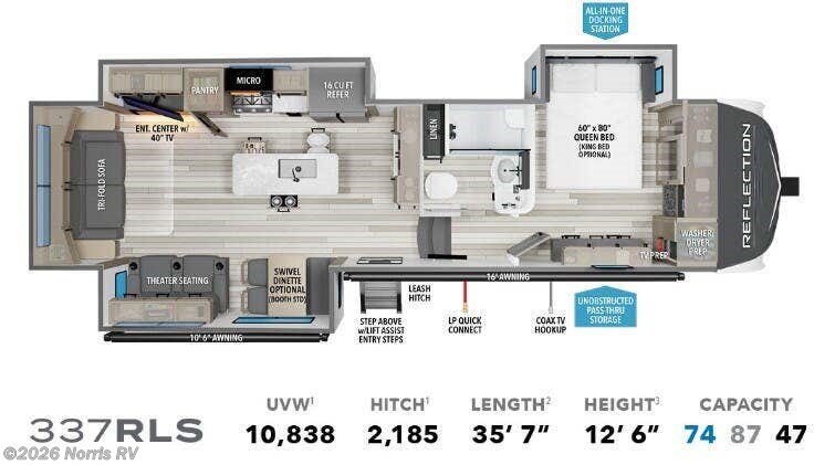 Floorplan of 2024 Grand Design Reflection 337RLS