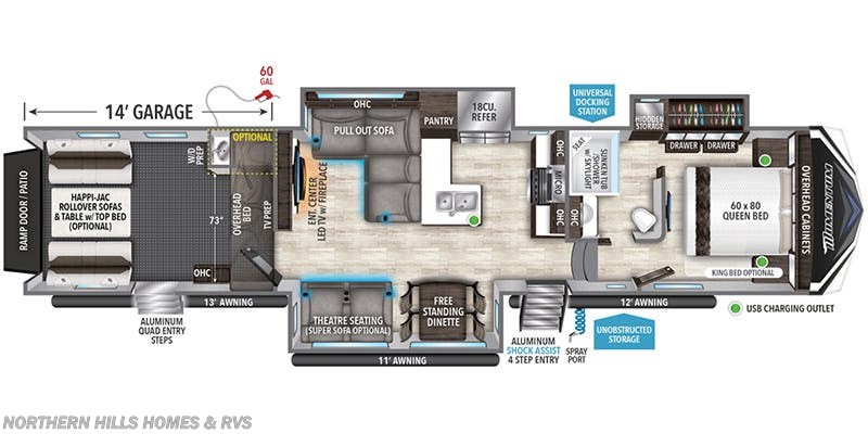 Floorplan of 2023 Grand Design Momentum M-Class 395MS