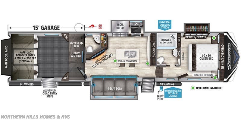 Floorplan of 2022 Grand Design Momentum M-Class 381M