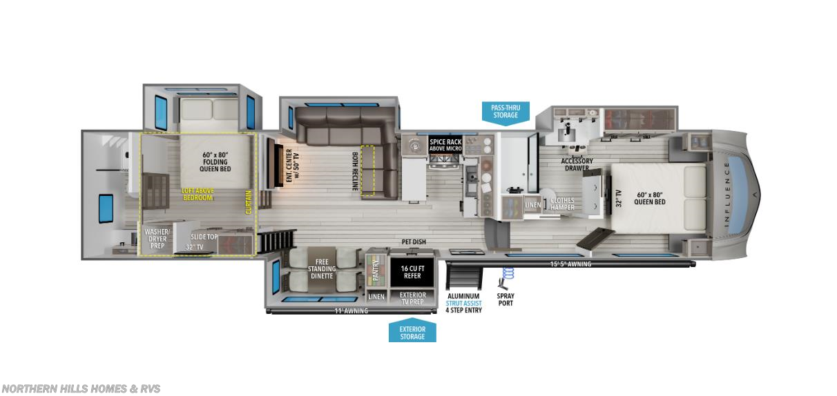 Floorplan of 2026 Grand Design Influence 3804DS