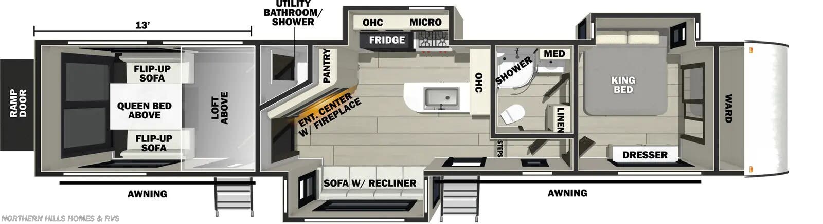 Floorplan of 2022 Forest River Vengeance Rogue Armored 351G2