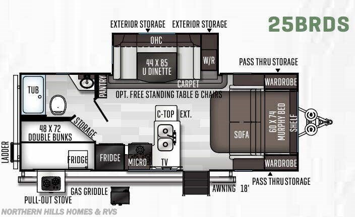 Floorplan of 2020 Forest River Flagstaff Micro Lite 25BRDS