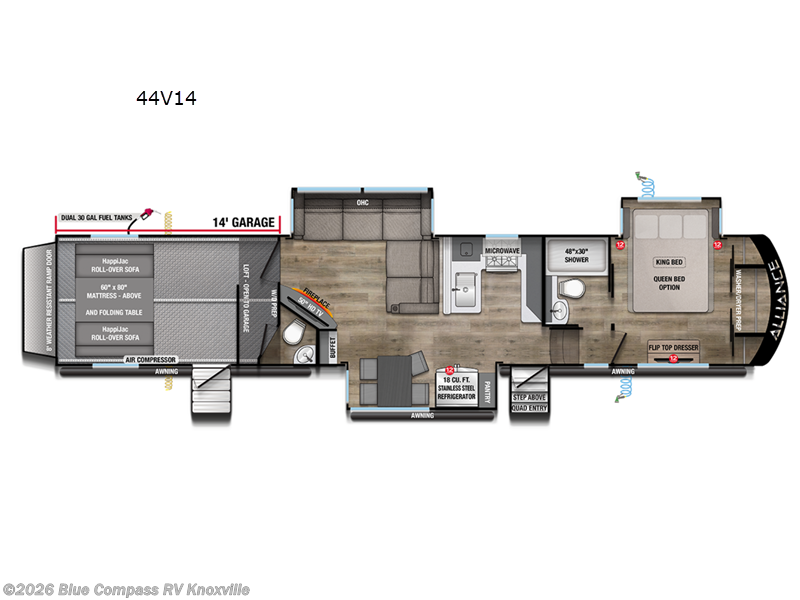 2026 Alliance RV Valor 44V14 - New Toy Hauler For Sale by Blue Compass RV Knoxville in Louisville, Tennessee features Slideout