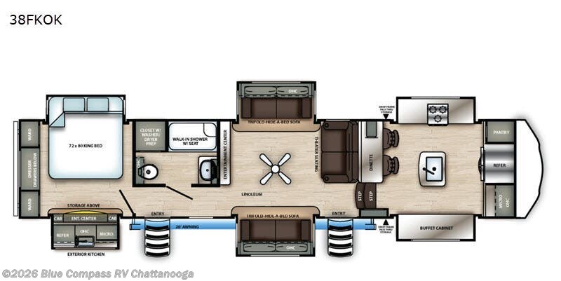 2020 Forest River Sandpiper Luxury 38FKOK - Used Fifth Wheel For Sale by Blue Compass RV Chattanooga in Ringgold, Georgia features Slideout