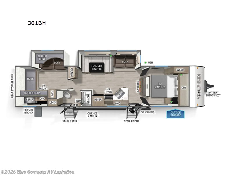 2026 Forest River Cherokee Wolf Den 301BH - New Travel Trailer For Sale by Blue Compass RV Lexington in Georgetown, Kentucky features Slideout