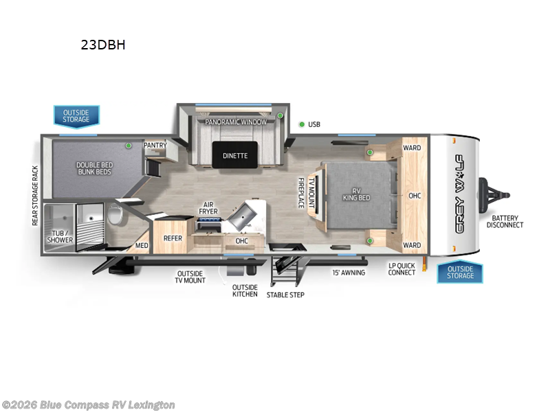 2025 Forest River Cherokee Grey Wolf 23DBH - New Travel Trailer For Sale by Blue Compass RV Lexington in Georgetown, Kentucky features Slideout