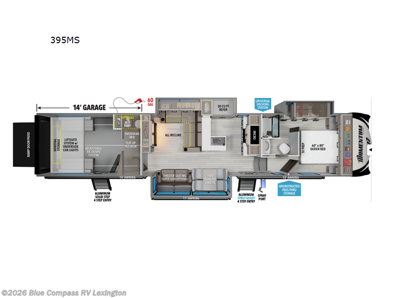 2026 Grand Design Momentum 395MS - New Toy Hauler For Sale by Blue Compass RV Lexington in Georgetown, Kentucky features Slideout