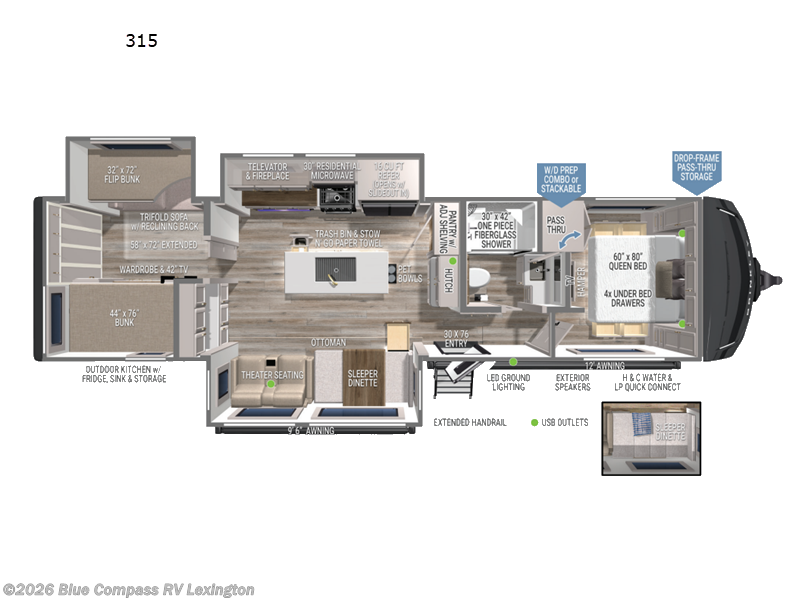 2026 Brinkley RV Model Z AIR 315 - New Travel Trailer For Sale by Blue Compass RV Lexington in Georgetown, Kentucky features Slideout