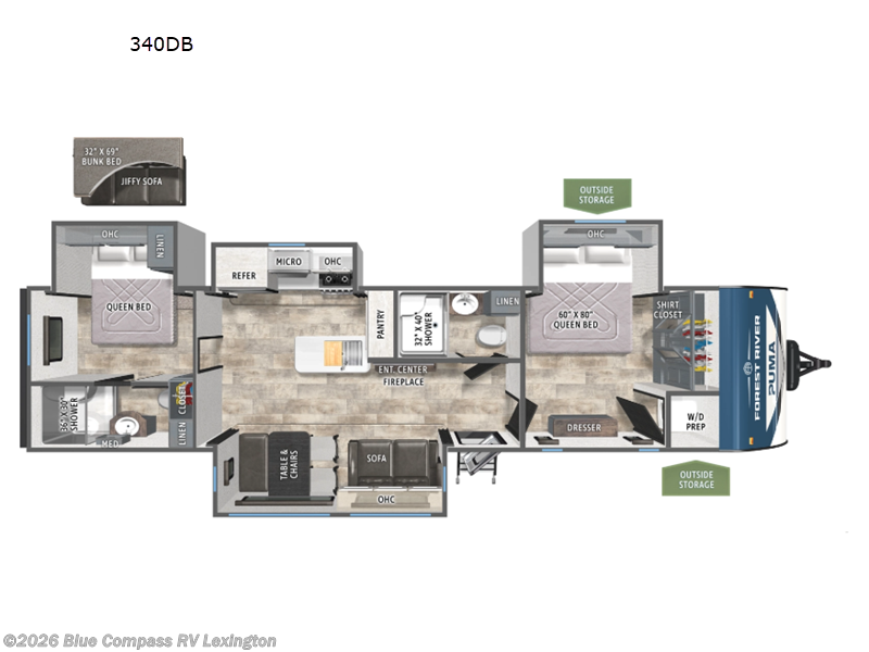 2026 Forest River Puma 340DB - New Travel Trailer For Sale by Blue Compass RV Lexington in Georgetown, Kentucky features Slideout