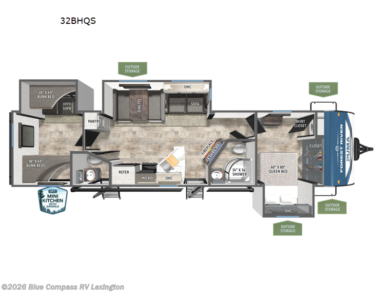 2026 Forest River Puma 32BHQS - New Travel Trailer For Sale by Blue Compass RV Lexington in Georgetown, Kentucky features Slideout