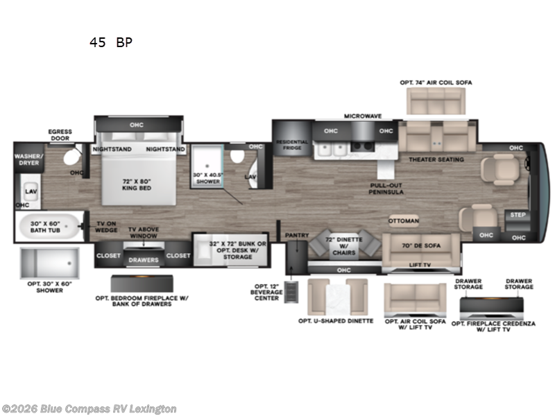 2027 Tiffin Allegro Bus 45 BP - New Class A For Sale by Blue Compass RV Lexington in Georgetown, Kentucky features Slideout