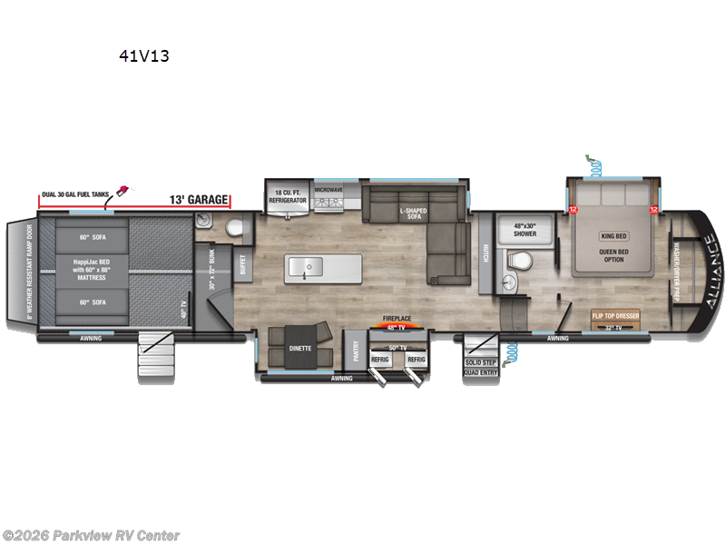 2026 Alliance RV Valor 41V13 - New Toy Hauler For Sale by Parkview RV Center in Smyrna, Delaware features Slideout