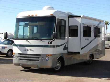 &lt;p&gt;&amp;nbsp;&lt;/p&gt;

&lt;p&gt;This 2006 Safari Simba is a gorgeous high quality class A RV.&amp;nbsp; Features include: auto leveling, side hinge doors, glass shower, fantastic fan, satellite radio, ducted A/C, sleeper sofa, convection microwave oven, back-up camera, day-night shades, encased patio awning, and very low miles. For complete information call us toll free at 888-545-8314.&lt;/p&gt;
