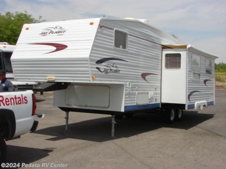 &lt;p&gt;This 2005 Jayco Jayflight is a great short and light fifth wheel that is ready for your next adventurer.&amp;nbsp; Features include: patio awning, exterior shower, stabilizer jacks, stove, oven, microwave oven, refrigerator, ducted A/C, and 5.1 surround sound. For complete information call us toll free at 888-545-8314.&lt;/p&gt;

