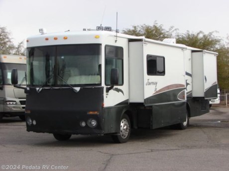 &lt;p&gt;This 2002 Winnebago Journey DL is a beautiful short diesel pusher that will certainly not last long.&amp;nbsp; Features include: solid surface counter tops, built-in coffee maker, convection microwave oven, ceramic tile floors, fantastic fan, washer/dryer prep, large pull out pantry, alloy wheels, power patio awning, day-night shades, TV, DVD, VCR, satellite dish, and surround sound. &amp;nbsp;For complete information call us toll free at 888-545-8314.&lt;/p&gt;
