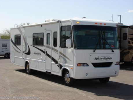 &lt;p&gt;This 2006 Thor Hurricane is a beautiful short easy to travel with class A. Features include refrigerator, microwave oven, glass shower, skylight, two TVs, am/fm stereo CD player with satellite radio, day-night shades, built-in generator, patio awning, and external shower. For complete information call us toll free at 888-545-8314.&lt;/p&gt;
