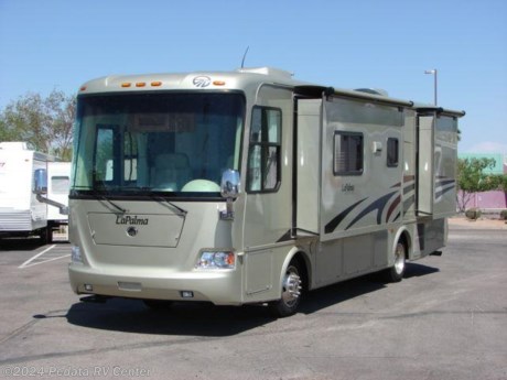 &lt;p&gt;This 2007 Monaco La Palma is a beautiful way to step into a high quality diesel pusher with out breaking the bank. Features include fully automatic leveling system, satellite radio, three way back up camera, TV, DVD, 5.1 surround sound, sleeper sofa, large shower, fantastic fan, solid surface counter tops, convection microwave oven, large pantry, refrigerator with ice, and a power awning. For complete information call us toll free at 888-545-8314.&lt;/p&gt;
