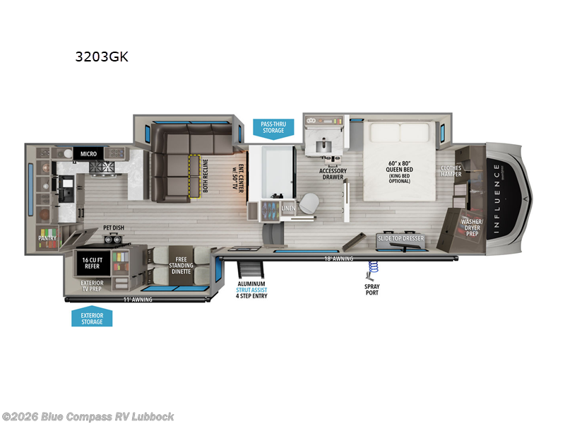 2026 Grand Design Influence 3203GK - New Fifth Wheel For Sale by Blue Compass RV Lubbock in Lubbock, Texas features Slideout