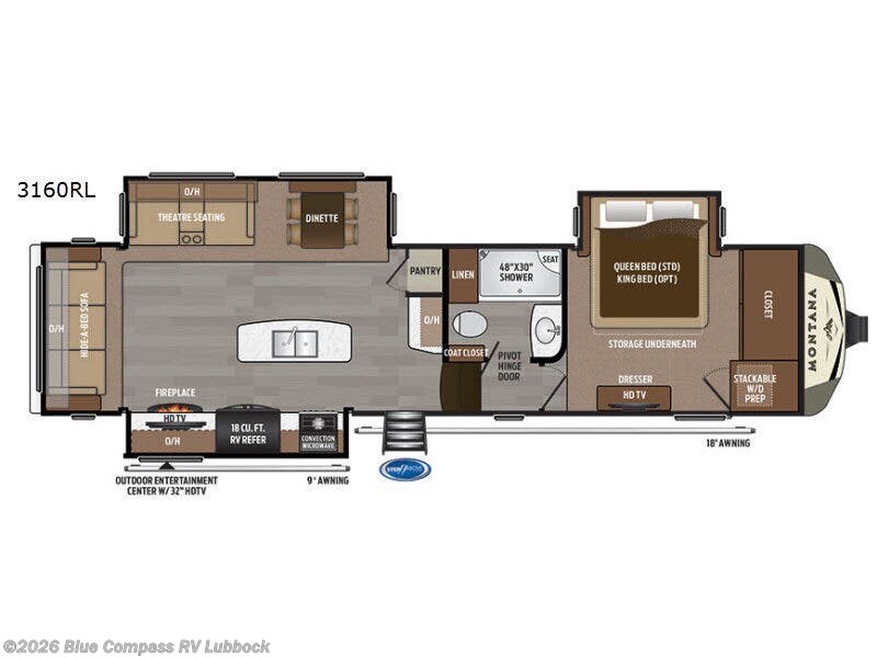 2018 Keystone Montana 3160 - Used Fifth Wheel For Sale by Blue Compass RV Lubbock in Lubbock, Texas features Slideout