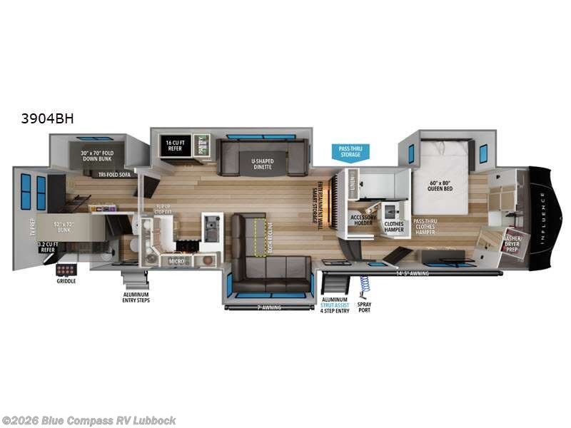 2027 Grand Design Influence 3904BH - New Fifth Wheel For Sale by Blue Compass RV Lubbock in Lubbock, Texas features Slideout