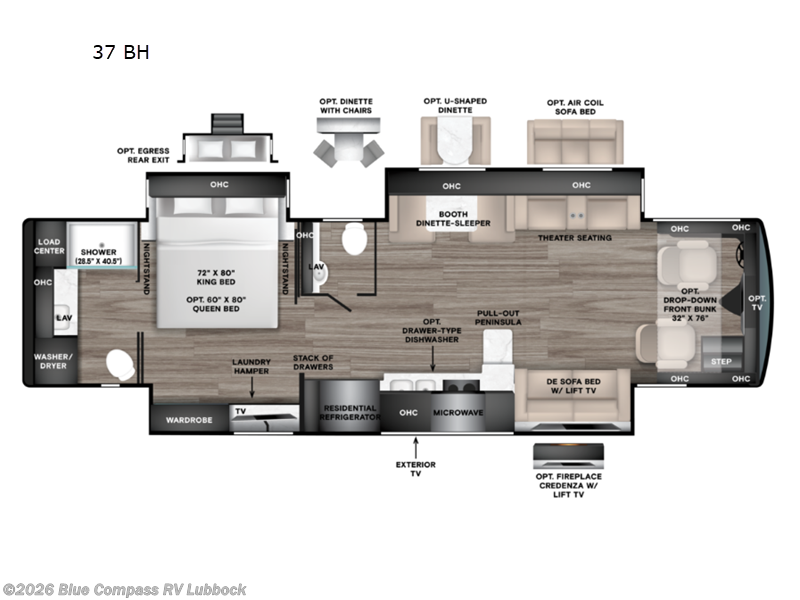 2027 Tiffin Phaeton 37 BH - New Class A For Sale by Blue Compass RV Lubbock in Lubbock, Texas features Slideout
