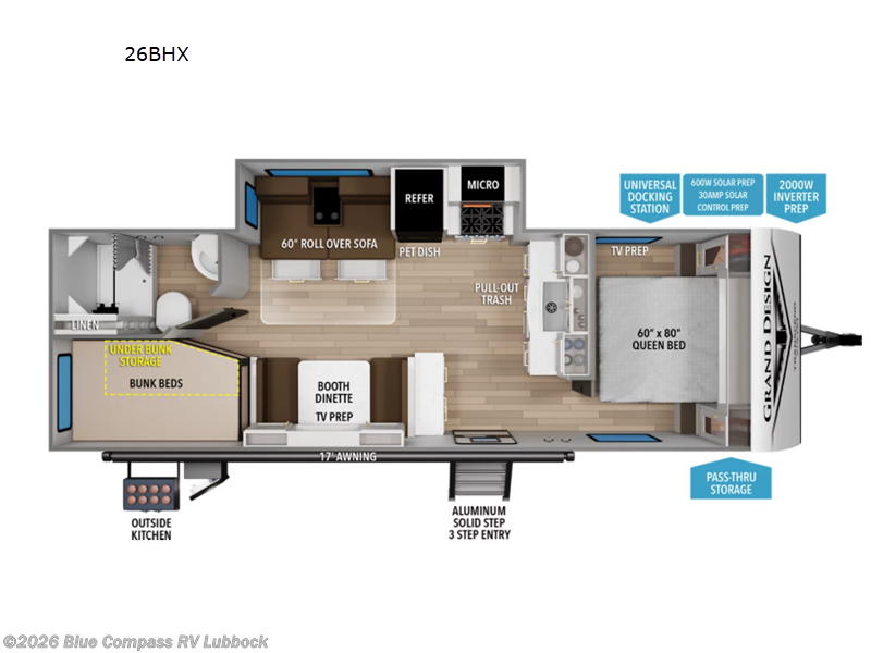 2027 Grand Design Transcend Xplor 26BHX - New Travel Trailer For Sale by Blue Compass RV Lubbock in Lubbock, Texas features Slideout