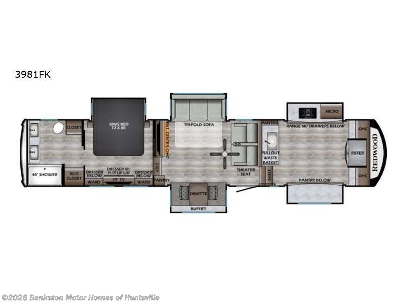 2021 Redwood RV Redwood 3981FK - Used Fifth Wheel For Sale by Bankston Motor Homes of Huntsville in Huntsville, Alabama features Slideout