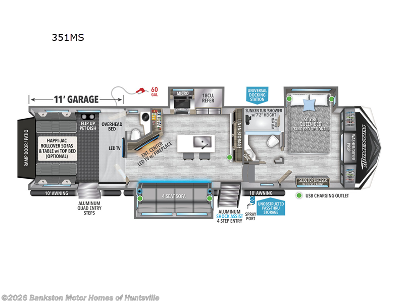 2023 Grand Design Momentum M-Class 351MS - Used Toy Hauler For Sale by Bankston Motor Homes of Huntsville in Huntsville, Alabama features Slideout