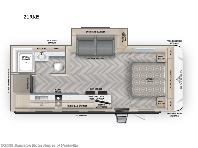 2026 Ember RV E-Series 21RKE - New Travel Trailer For Sale by Bankston Motor Homes of Huntsville in Huntsville, Alabama features Slideout