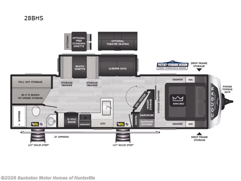 2026 Keystone Cougar Half-Ton 28BHS - New Travel Trailer For Sale by Bankston Motor Homes of Huntsville in Huntsville, Alabama features Slideout