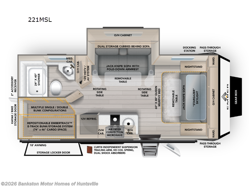 2026 Ember RV Overland Series 221MSL - New Travel Trailer For Sale by Bankston Motor Homes of Huntsville in Huntsville, Alabama features Slideout