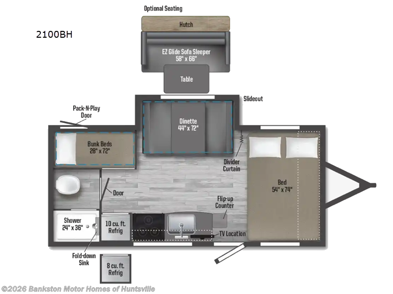 2026 Winnebago Micro Minnie 2100BH - New Travel Trailer For Sale by Bankston Motor Homes of Huntsville in Huntsville, Alabama features Slideout