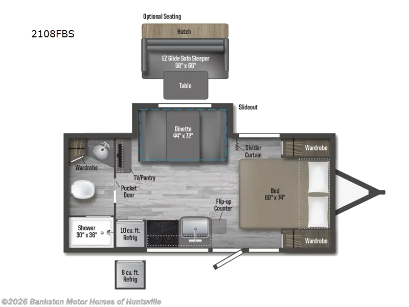 2026 Winnebago Micro Minnie 2108FBS - New Travel Trailer For Sale by Bankston Motor Homes of Huntsville in Huntsville, Alabama features Slideout