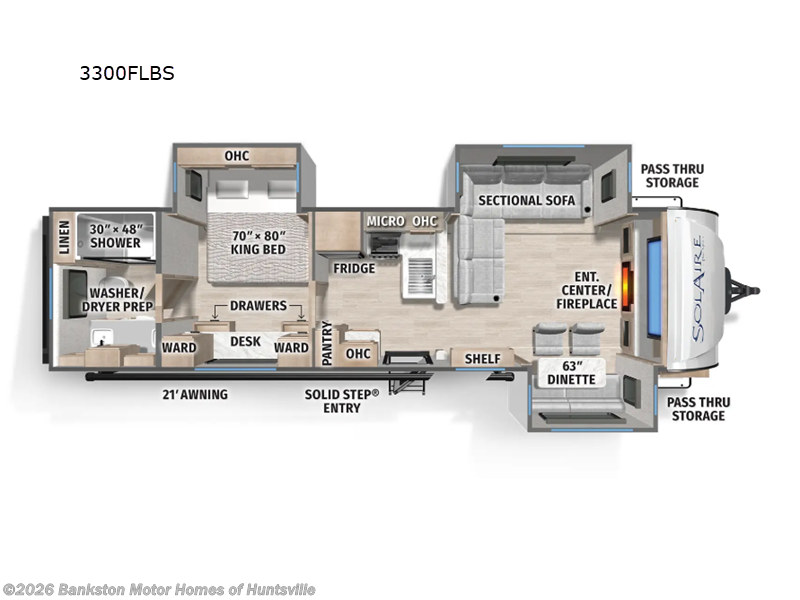 2026 Forest River Solaire 3300FLBS - New Travel Trailer For Sale by Bankston Motor Homes of Huntsville in Huntsville, Alabama features Slideout