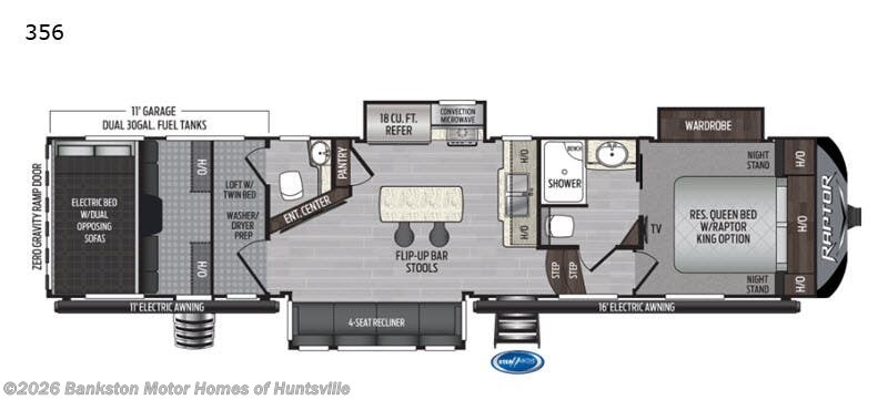 2019 Keystone Raptor 356 - Used Toy Hauler For Sale by Bankston Motor Homes of Huntsville in Huntsville, Alabama features Slideout
