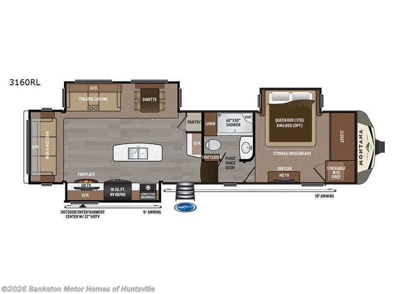 2017 Keystone Montana 3160 RL - Used Fifth Wheel For Sale by Bankston Motor Homes of Huntsville in Huntsville, Alabama features Slideout