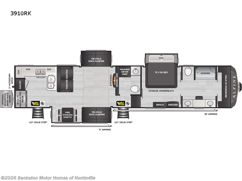 2022 Keystone Alpine 3910RK - Used Fifth Wheel For Sale by Bankston Motor Homes of Huntsville in Huntsville, Alabama features Slideout