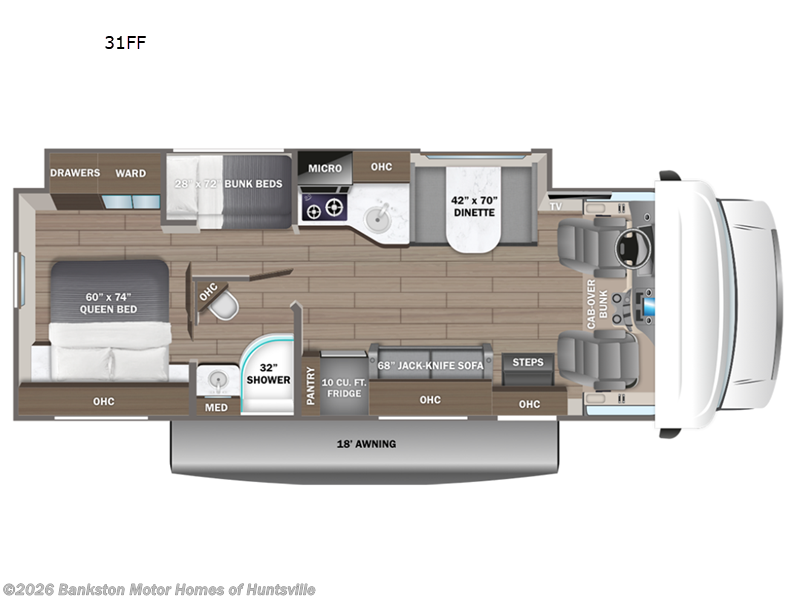 2026 Entegra Coach Odyssey SE 31FF - New Class C For Sale by Bankston Motor Homes of Huntsville in Huntsville, Alabama features Slideout
