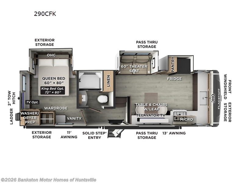 2026 Forest River Flagstaff Classic 290CFK - New Fifth Wheel For Sale by Bankston Motor Homes of Huntsville in Huntsville, Alabama features Slideout