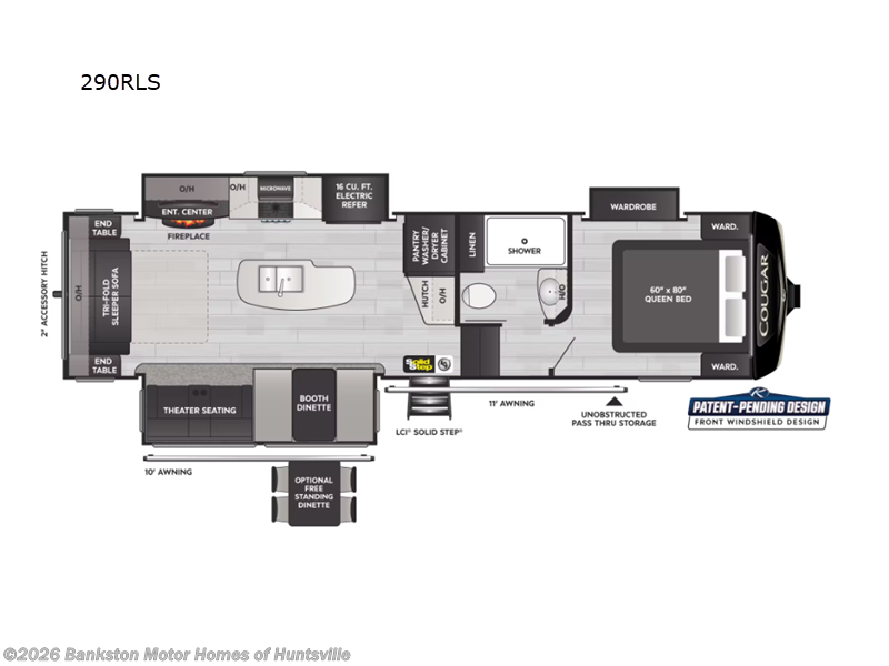 2023 Keystone Cougar 290RLS - Used Fifth Wheel For Sale by Bankston Motor Homes of Huntsville in Huntsville, Alabama features Slideout