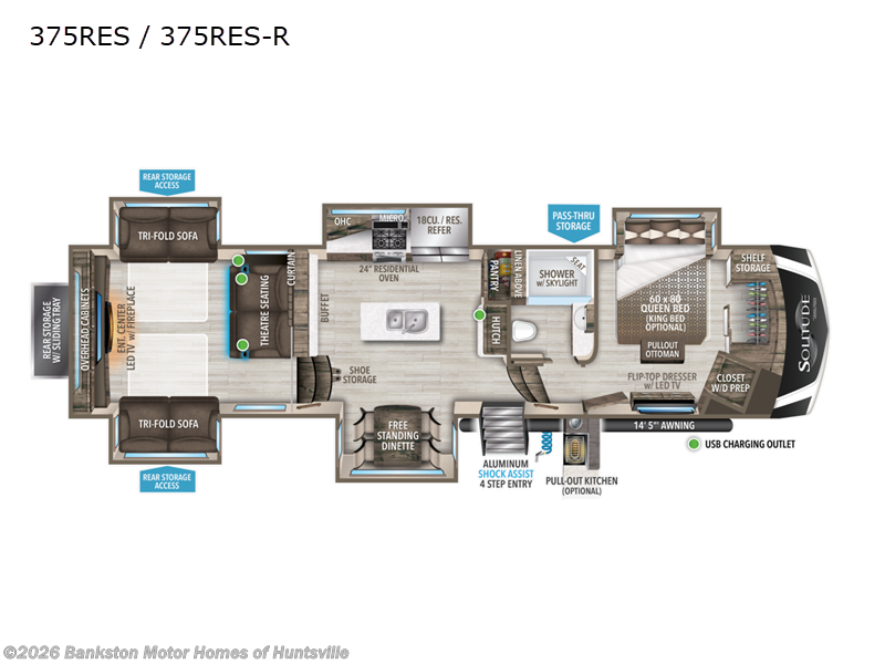 2022 Grand Design Solitude 375RES - Used Fifth Wheel For Sale by Bankston Motor Homes of Huntsville in Huntsville, Alabama features Slideout