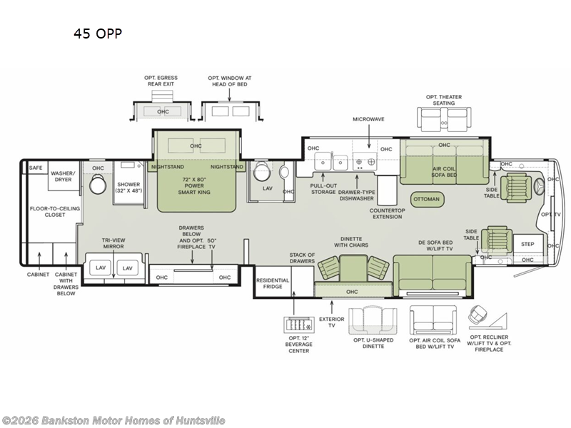 2026 Tiffin Allegro Bus 45 OPP - New Class A For Sale by Bankston Motor Homes of Huntsville in Huntsville, Alabama features Slideout