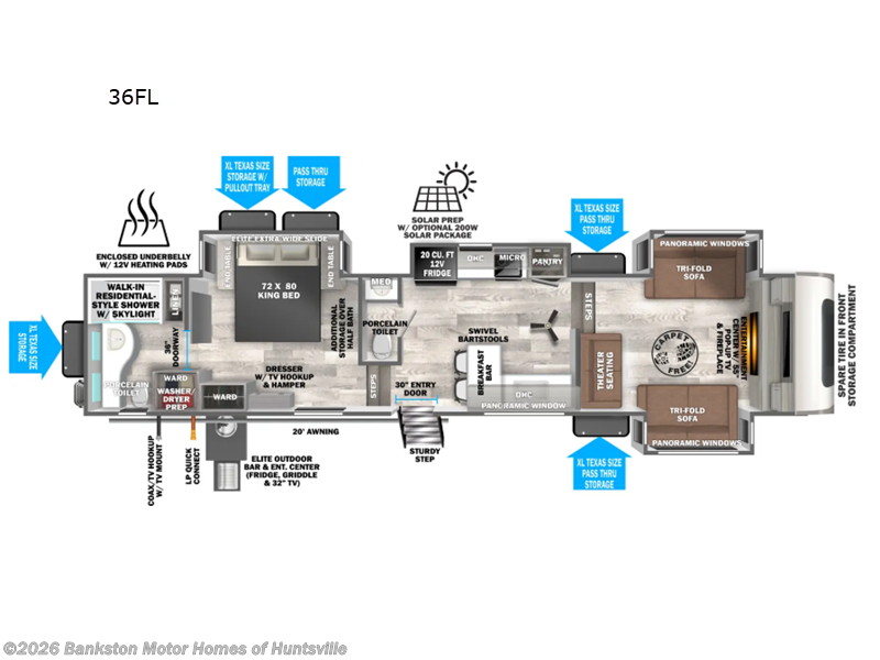 2026 Forest River Wildwood Heritage Glen Elite Series 36FL - New Fifth Wheel For Sale by Bankston Motor Homes of Huntsville in Huntsville, Alabama features Slideout