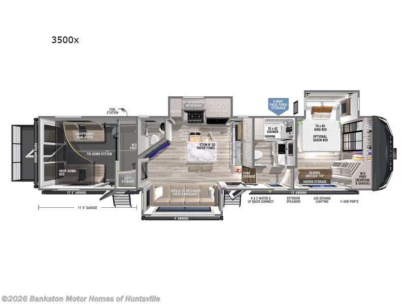 2026 Brinkley RV Model Gx 3500x - New Toy Hauler For Sale by Bankston Motor Homes of Huntsville in Huntsville, Alabama features Slideout