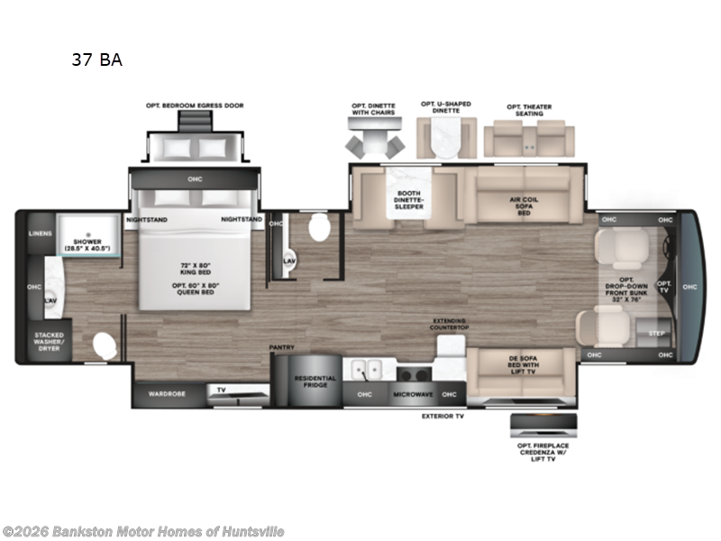 2027 Tiffin Allegro Red 37 BA - New Class A For Sale by Bankston Motor Homes of Huntsville in Huntsville, Alabama features Slideout