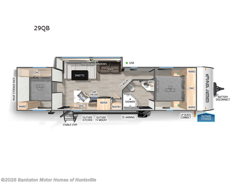 2025 Cherokee Cherokee Grey Wolf 29QB - Used Travel Trailer For Sale by Bankston Motor Homes of Huntsville in Huntsville, Alabama features Slideout
