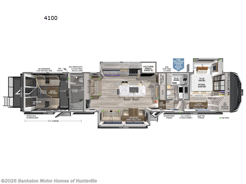 2026 Brinkley RV Model G 4100 - Used Toy Hauler For Sale by Bankston Motor Homes of Huntsville in Huntsville, Alabama features Slideout