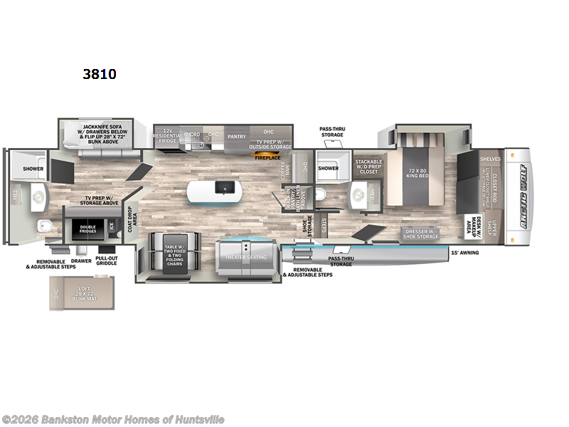 2023 Forest River Cherokee Arctic Wolf Suite 3810 - Used Fifth Wheel For Sale by Bankston Motor Homes of Huntsville in Huntsville, Alabama features Slideout