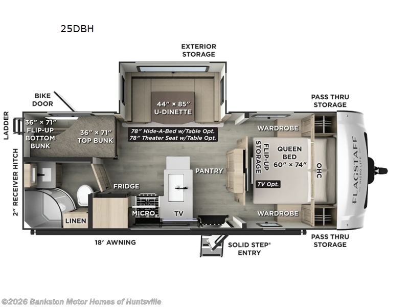 2027 Forest River Flagstaff Micro Lite 25DBH - New Travel Trailer For Sale by Bankston Motor Homes of Huntsville in Huntsville, Alabama features Slideout